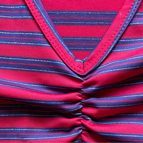 Vintage Y2K Self Esteem Red Blue Silver Striped three Quarters Length Sleeve Top - Picture 5 of 6